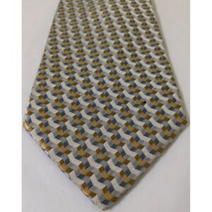 TINO COSMA Silk Tie Made Italy Jacquard Geometric Chevron Gold Blue Gray 58x3.75
